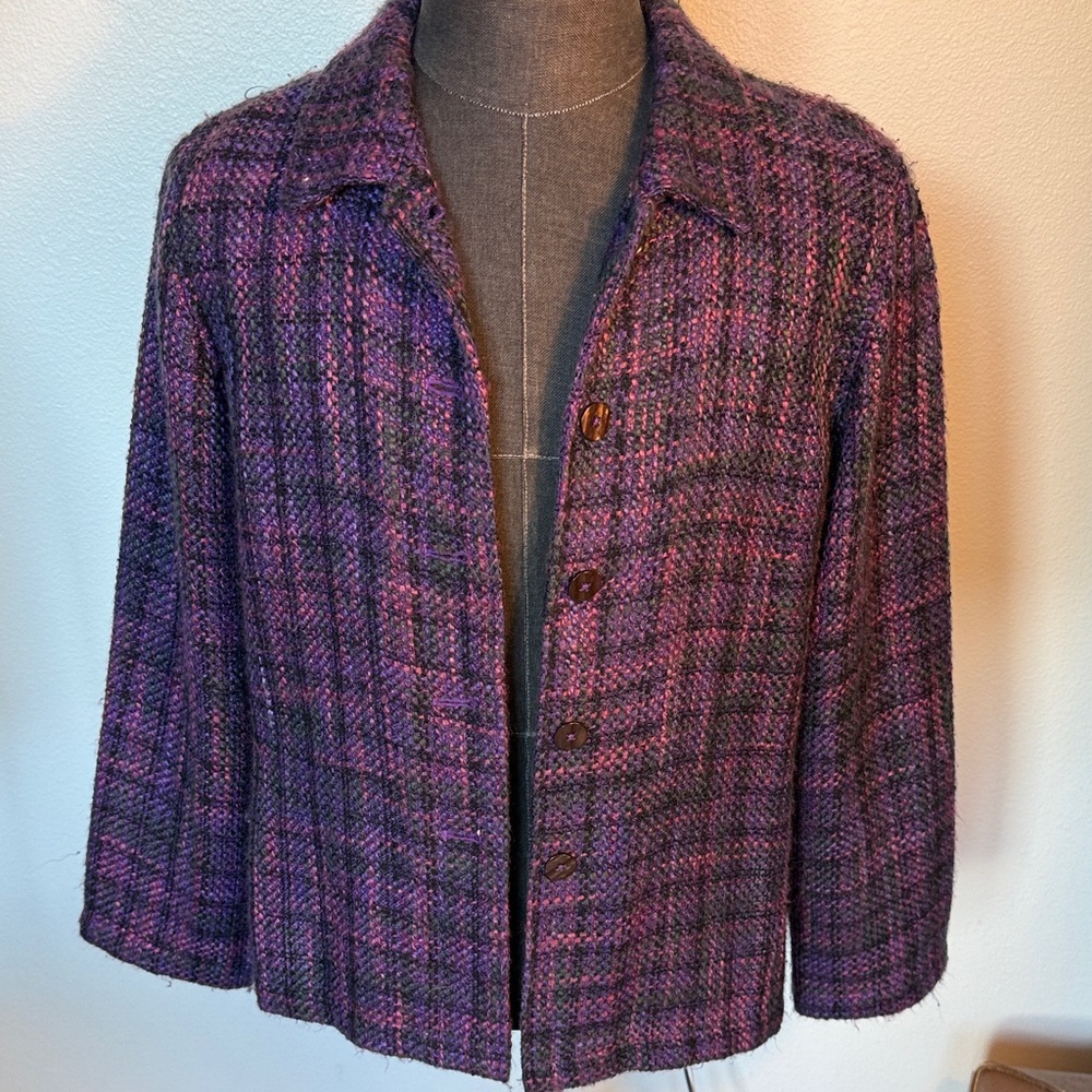 French Laundry Purple and Black Plaid Blazer